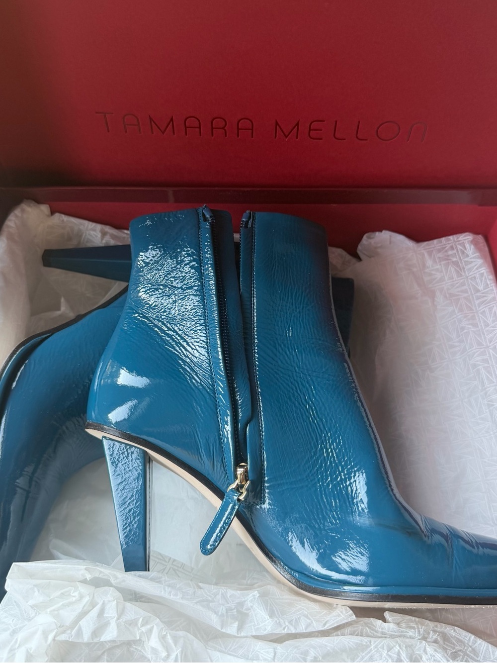 Tamara Mellon Teal Patent Leather Ankle Booties